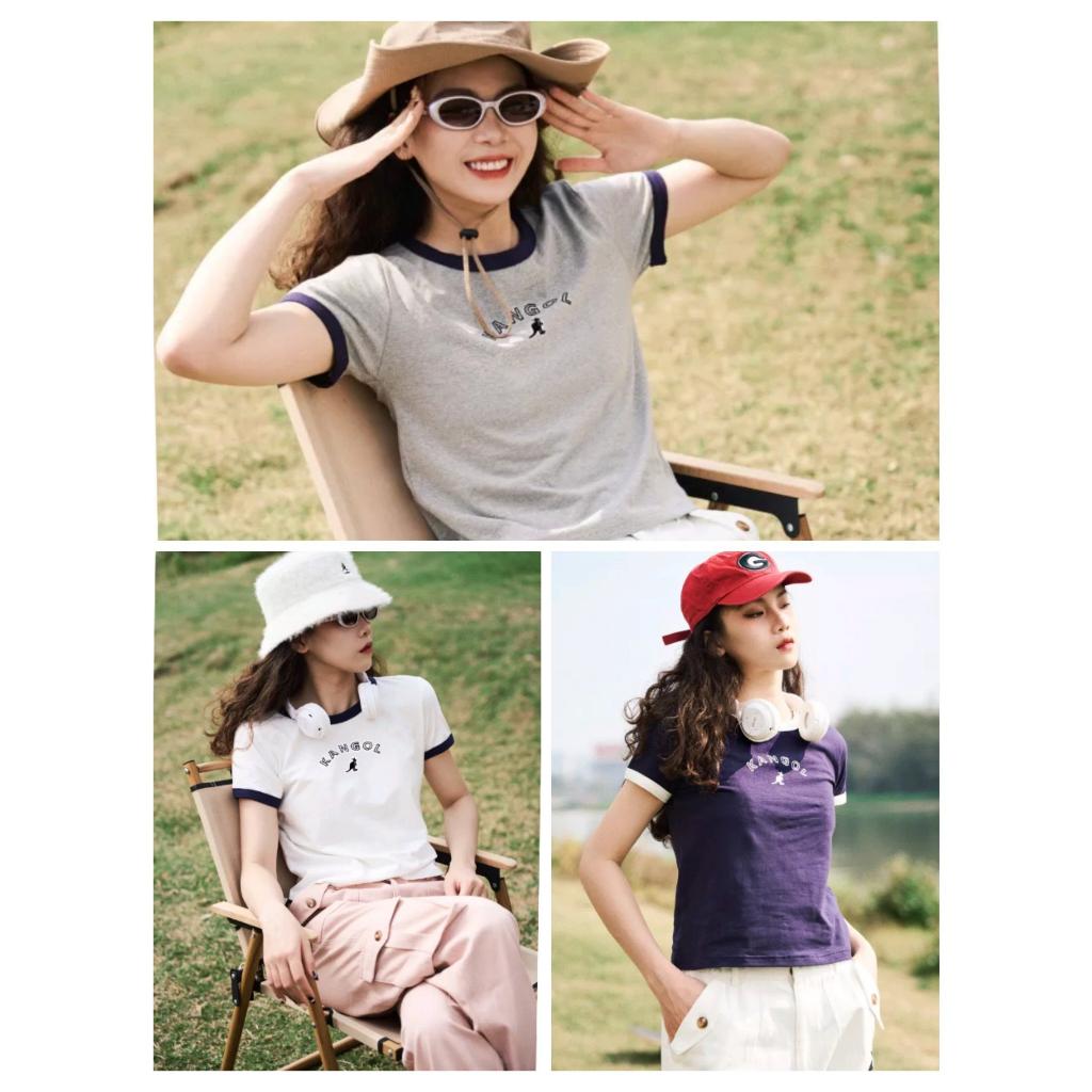 Áo Thun Baby Tee KANGOL Cộc Tay Phối Viền In Chữ