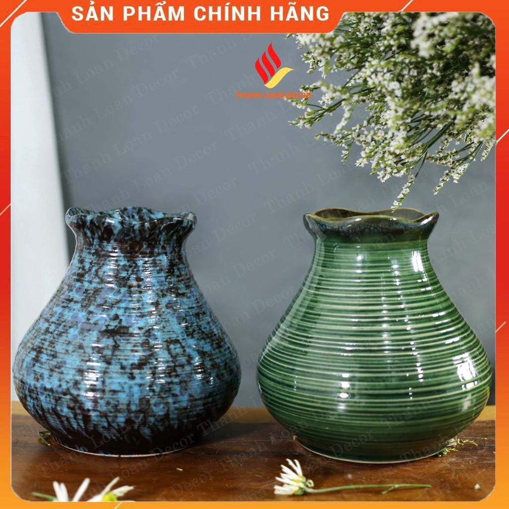 Lọ hoa gốm sứ Bát Tràng dáng vintage - Bình hoa decor trang trí nhà cửa cỡ vừa - Nhiều màu