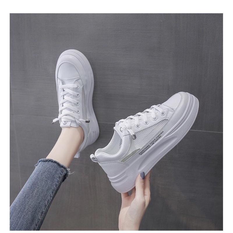 Giày thể thao nữ giày nữ sneaker màu trắng đế bánh mì dáng basic