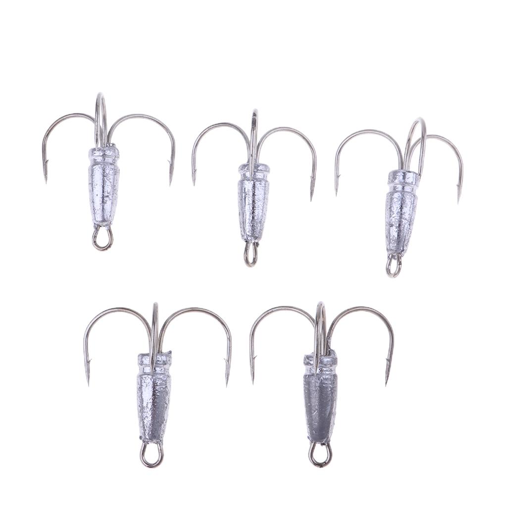 5 Pieces Treble Anchor Fishing Hooks Lead Head for Sea Boat Lake Fishing
