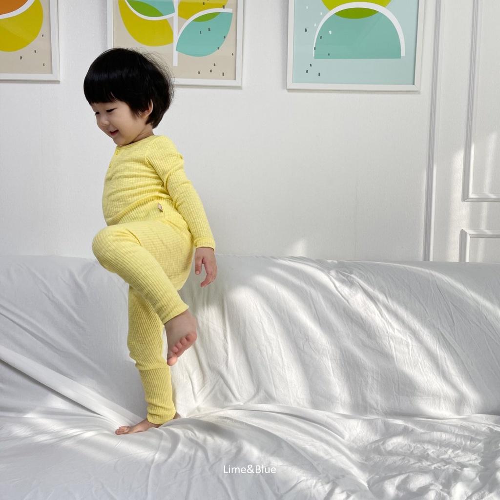 Bộ đồ thun gân dài tay nội địa Hàn Quốc Lime & Blue