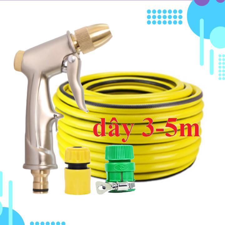 Bộ dây vòi xịt nước rửa xe, tưới cây đa năng, tăng áp 3 lần, loại 3m, 5m 206701-1Qđầu đồng, cút, nối PE, d.vàng
