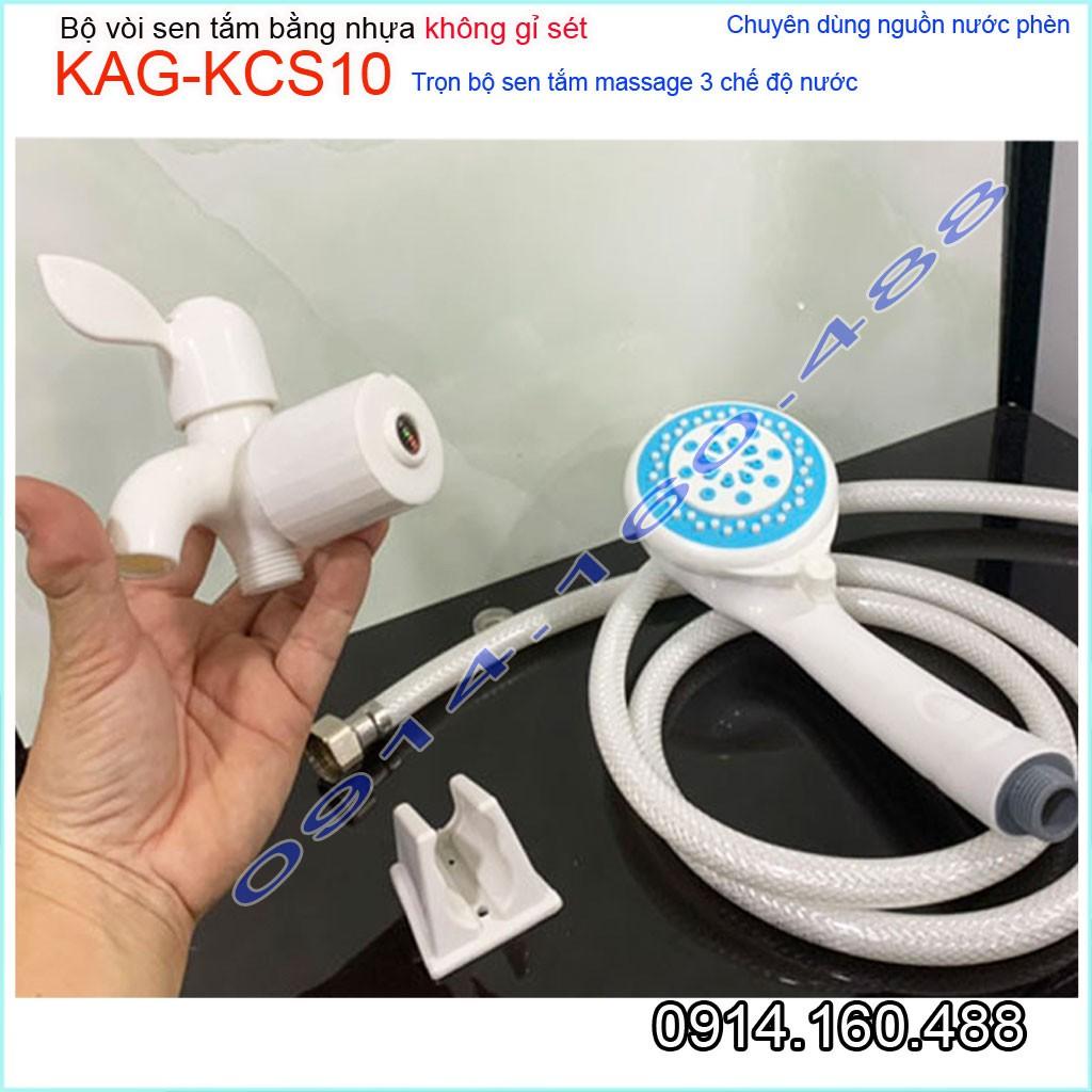 Vòi sen lạnh KAG-KCS10 nhựa Shower head, trọn bộ sen lạnh nhựa 100% dùng vùng nước phèn không gỉ séc tia phun nước mạnh