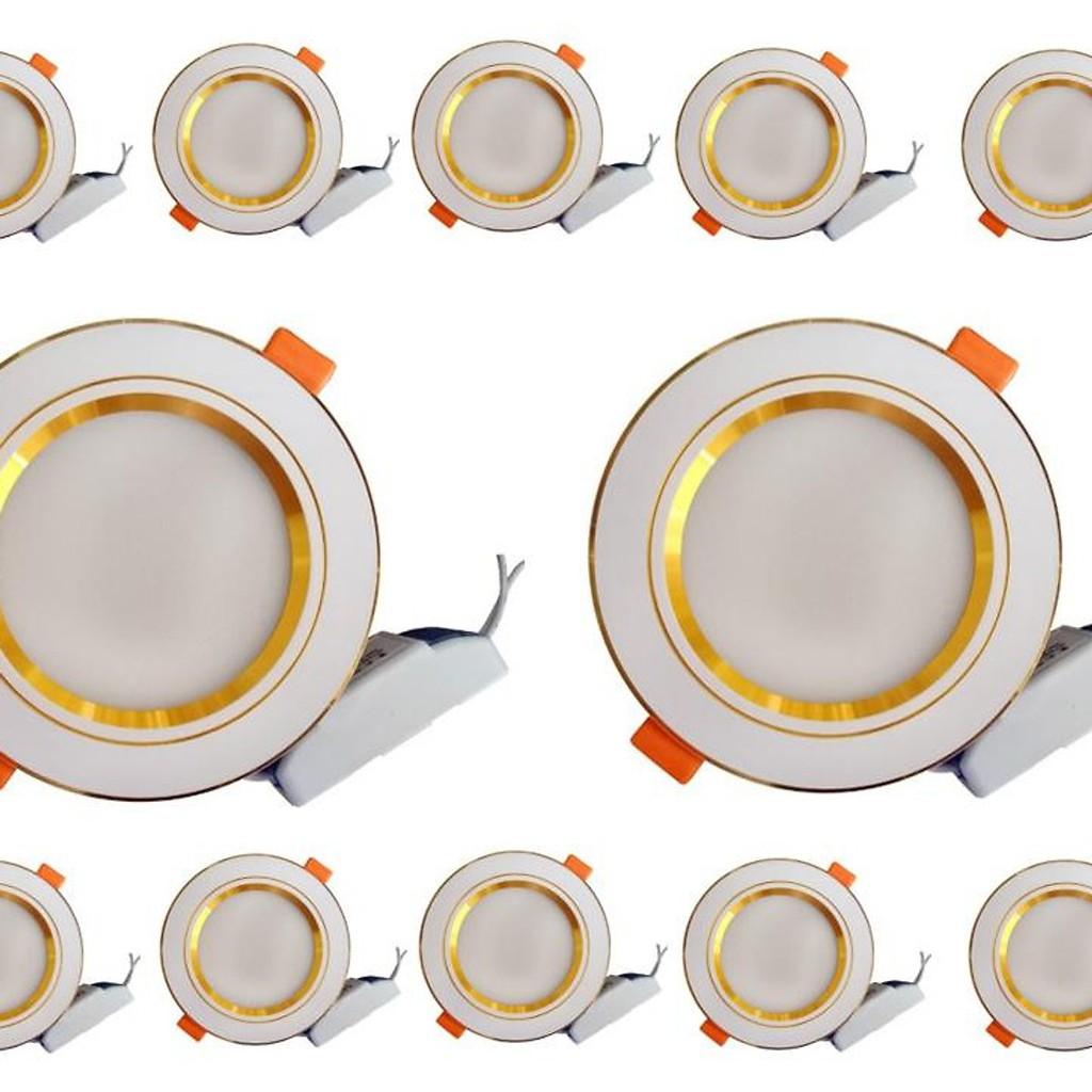 Bộ combo 10 đèn âm trần 7w, 3 chế độ, lỗ khoét 90, viền vàng MDA-007-7
