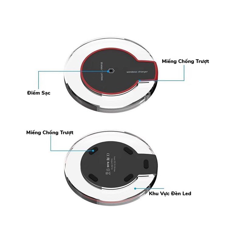 Đế Sạc Nhanh Không Dây Siêu Mỏng Tiện Lợi Cho Điện Thoại Chuẩn Qi - Giao Màu Ngẫu Nhiên