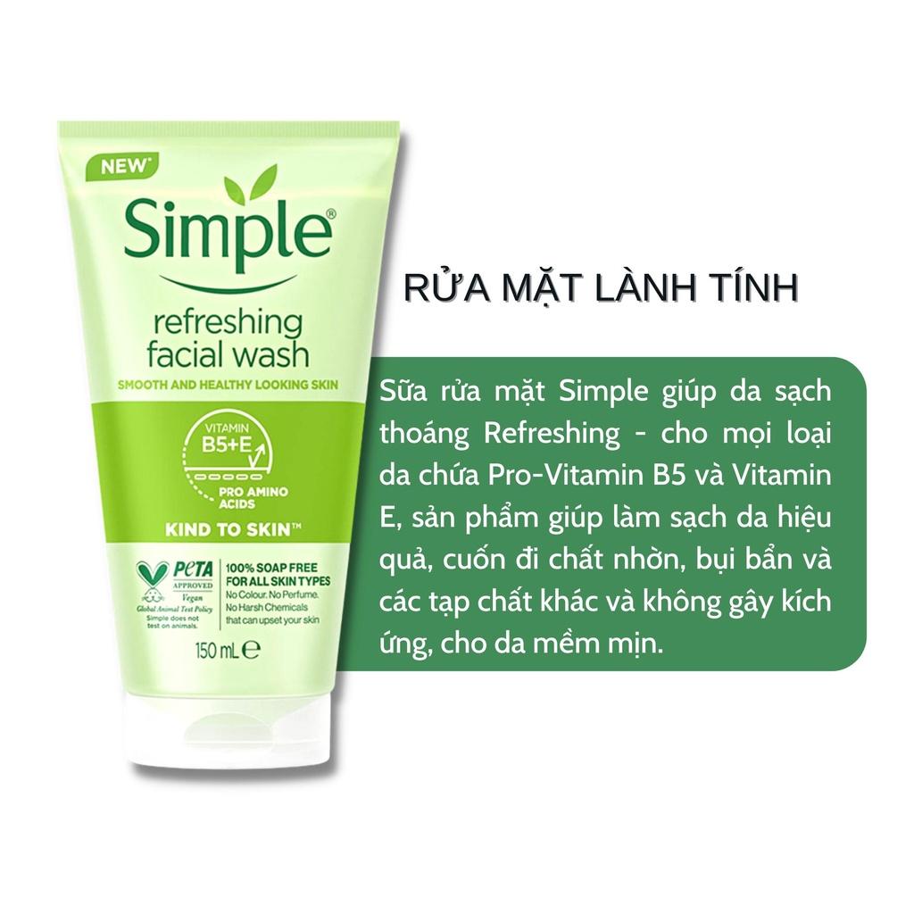 Combo 2 Simple Làm Sạch &amp; Cân Bằng Ph Da ( Sữa Rửa Mặt + Toner Nước Hoa Hồng ) 150ml &amp; 200ml/Chai