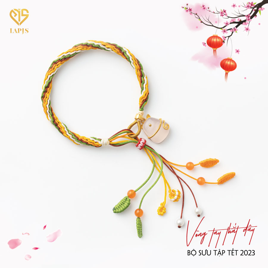 Vòng thắt dây chỉ màu TWIST - Charm 24K Mèo TA hồng HBL-1618 | Trang sức PJS