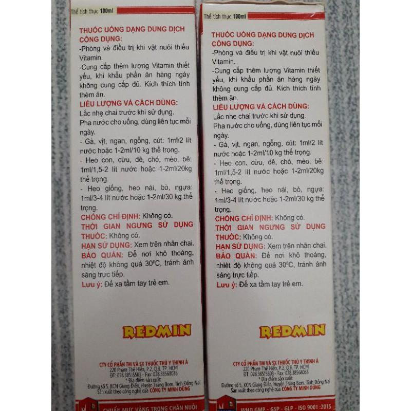Redmin 10ml. nhỏ miệng hoặc pha uống. tăng lực gà đá, thỏ, dúi, chó mèo, heo con