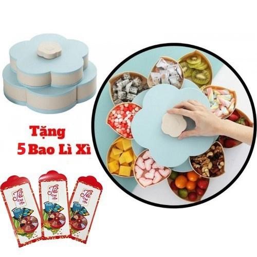 Combo 2 Khay đựng mứt tết 2 tầng 10 cánh xoay 360 độ trưng bày bánh kẹo tết 2021