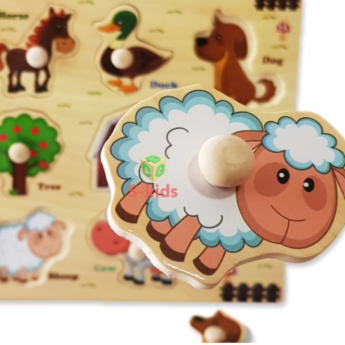 Bảng ghép hình núm gỗ thông minh cho bé