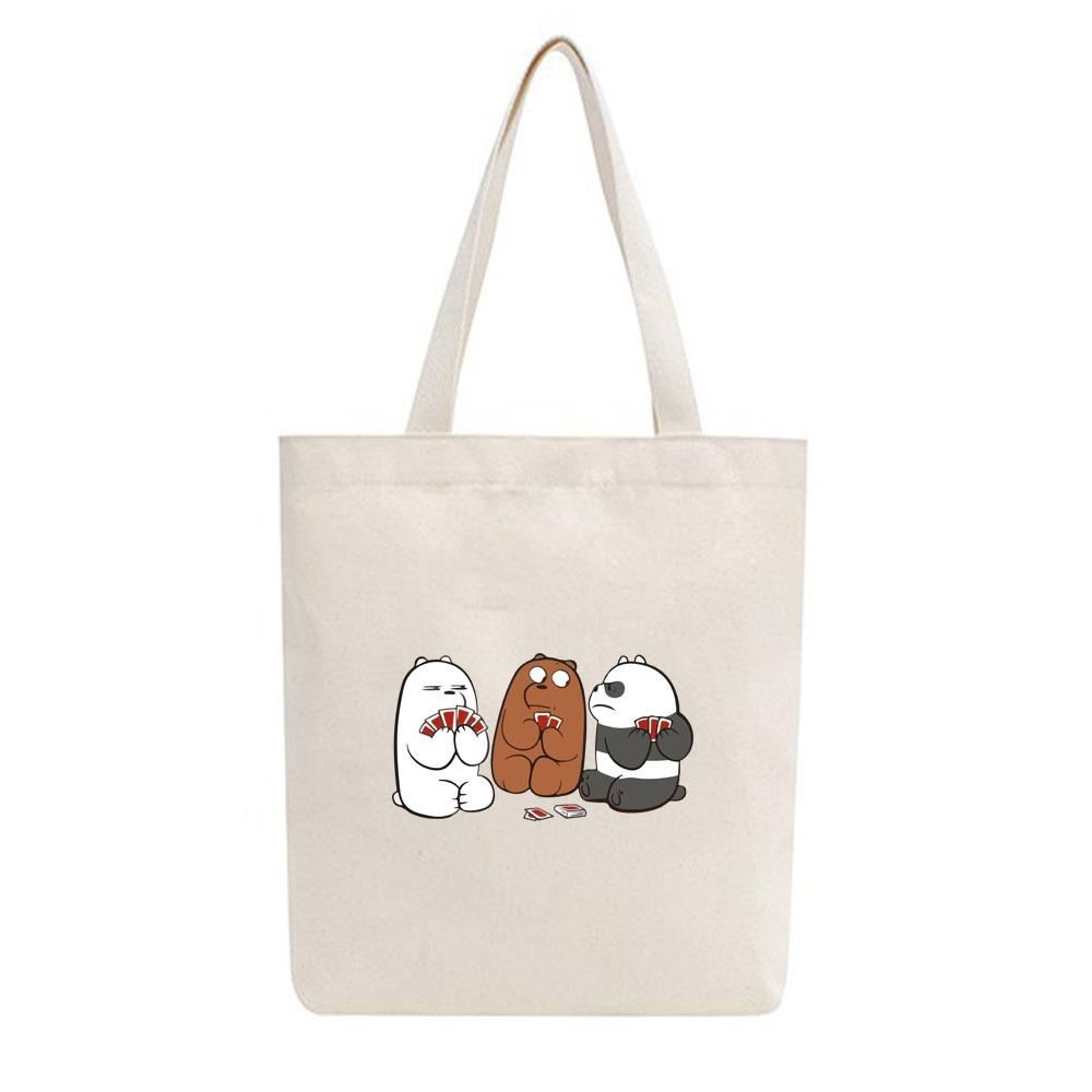 Túi tote vải mộc Tiệm nhà Pony dây kéo in hình We bare bears PM123 (nhiều mẫu)