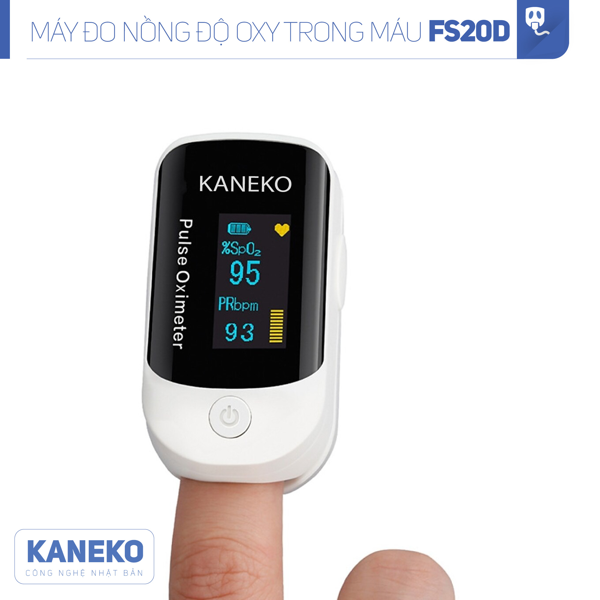Máy đo nồng độ oxy trong máu KANEKO FS20D,máy đo nồng độ SPO2,máy đo oxy kẹp tay kẹp tai kẹp chân,máy đo khí oxy có màn hình hiển thị rõ ràng,máy đo nhịp tim