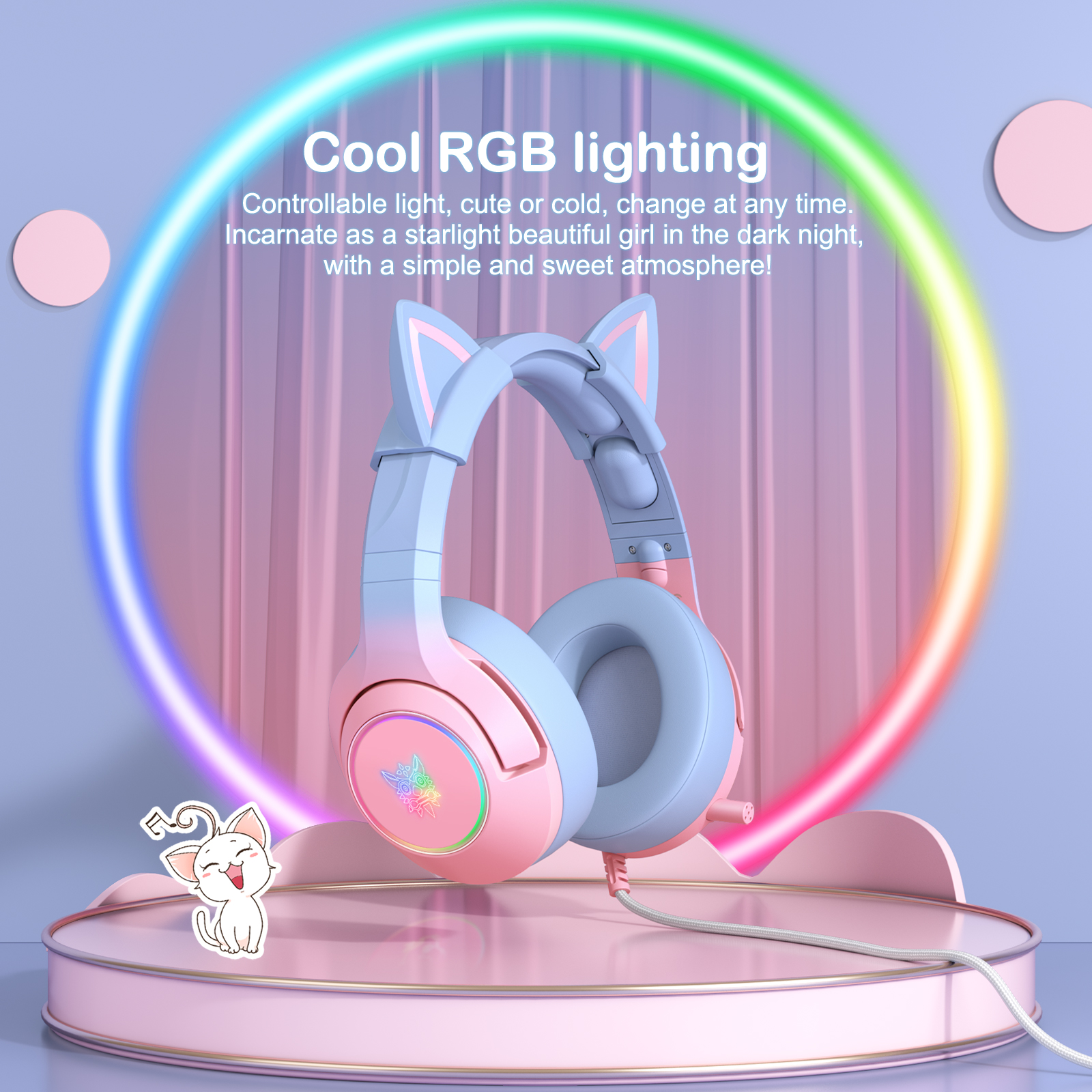Tai Nghe Chơi Game Onikuma K9 Rgb Âm Thanh Nổi Có Tai Mèo Dành Cho Ps4, Xbox, Pc Và Switch - Hàng Chính Hãng