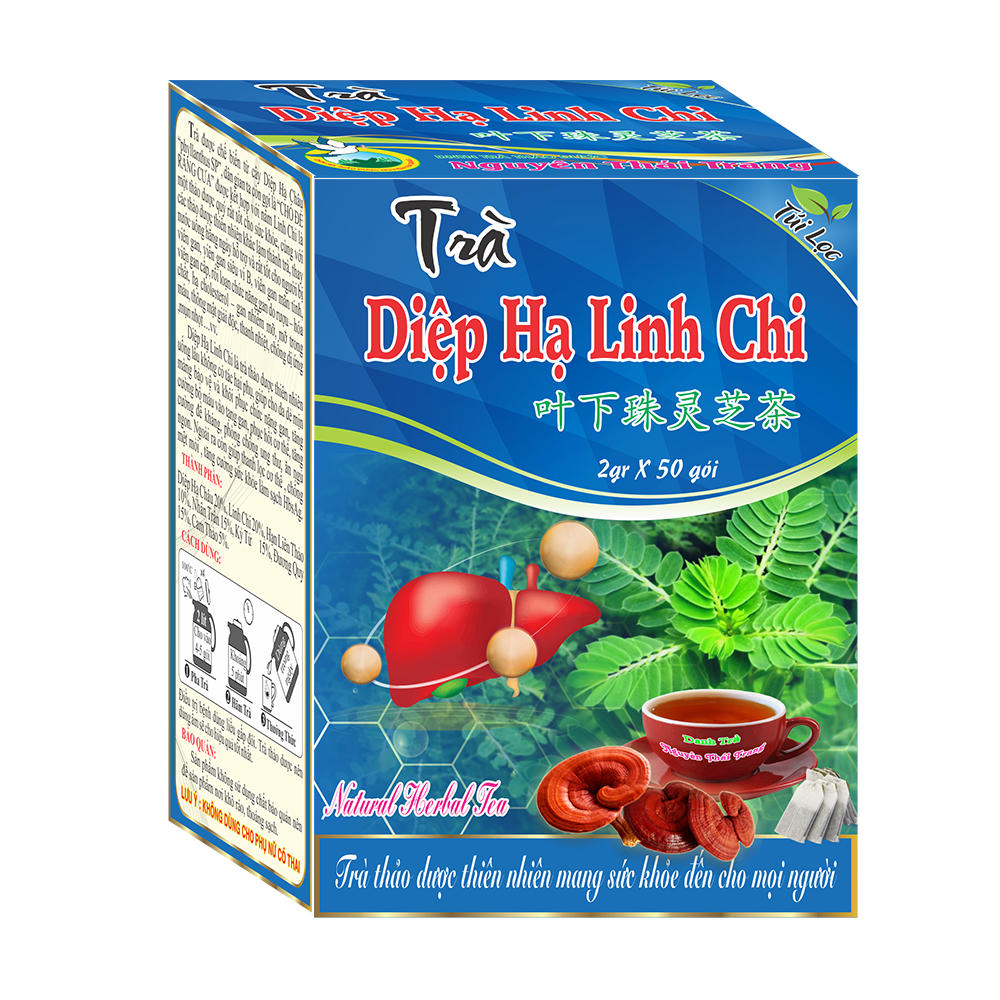 Trà Diệp Hạ Linh Chi (Hộp 50 Túi Lọc x 2g) -  Hỗ Trợ Viêm Gan B , Mỡ Máu- Nguyên Thái Trang - Thảo Dược Thiên Nhiên - Tốt Cho Sức Khỏe