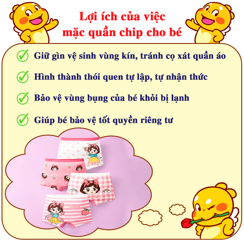 Quần chip bé gái nhiều họa tiết xinh xắn Baby-S, Set 4 quần chip đùi bé gái chất cotton mềm mịn cao cấp – SC027