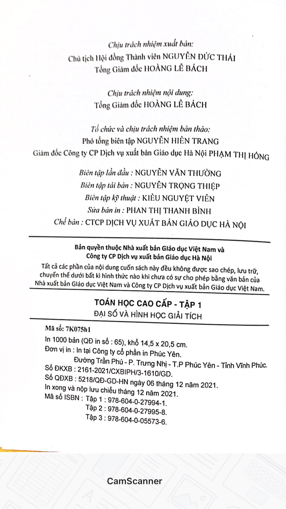 Toán cao cấp tập 1- TB23 năm 2021