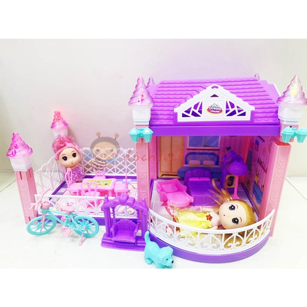 Nhà búp bê cỡ lớn cho trẻ - Mô hình nhà bao gồm nội thất lắp ráp tùy biến theo ý của trẻ. Xếp hình nhà búp bê