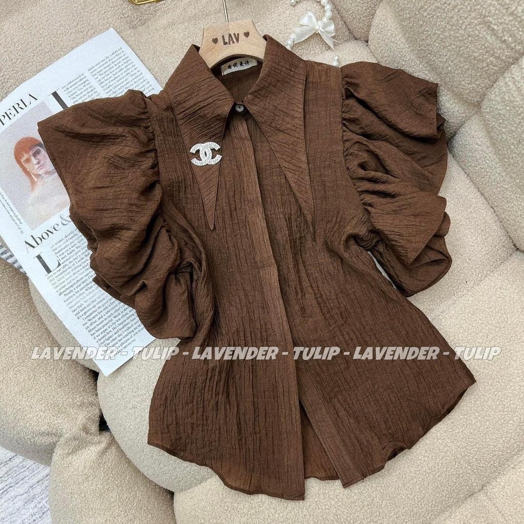 ÁO KIỂU XỐP CỔ SƠ MI TAY BÈO KÈM TAG CỰC SANG LUN MẤY NÀNG ƠI