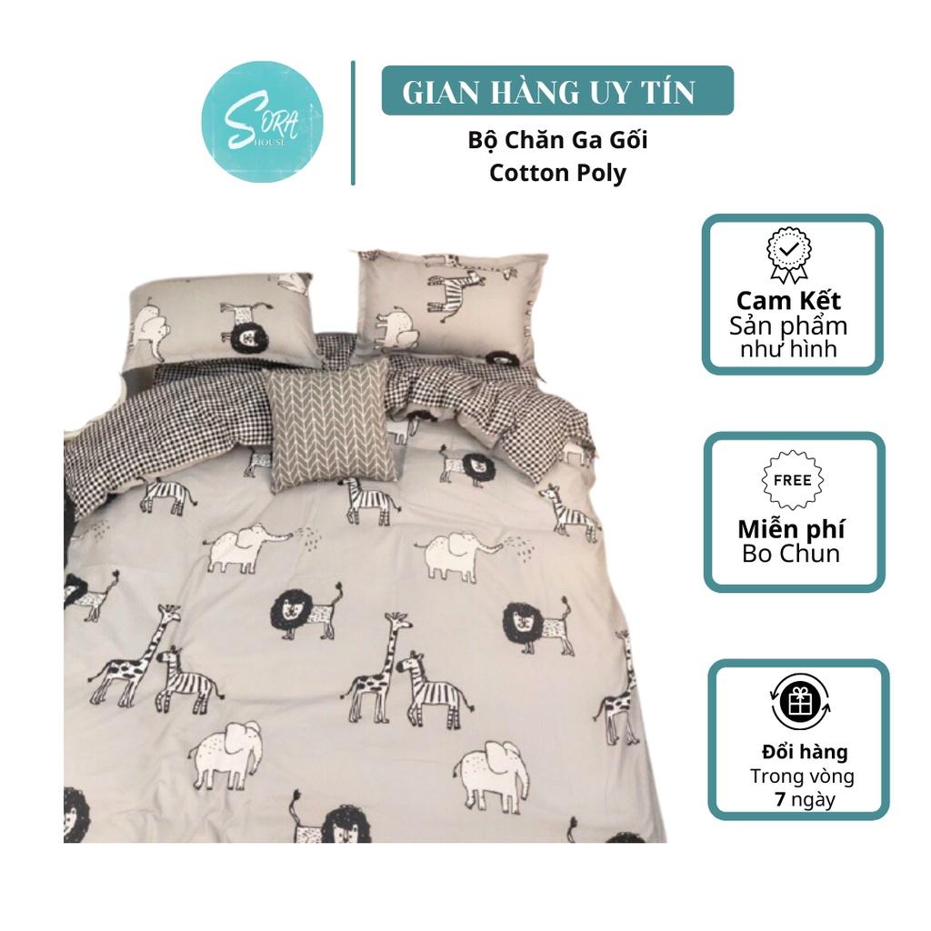 Bộ Chăn Ga Cotton Poly Vườn Thú Xám