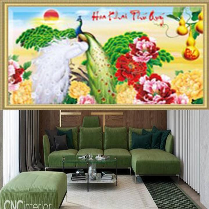 Tranh thêu công hoa khai phú quý 223065 - kích thước: 85 * 47cm.