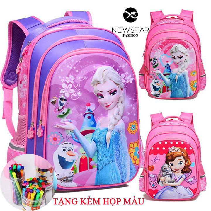 Balo đi học Balo cho bé gái cao cấp thiết kế hình công chúa chống gù lưng, vải dù siêu nhẹ, chống thấm