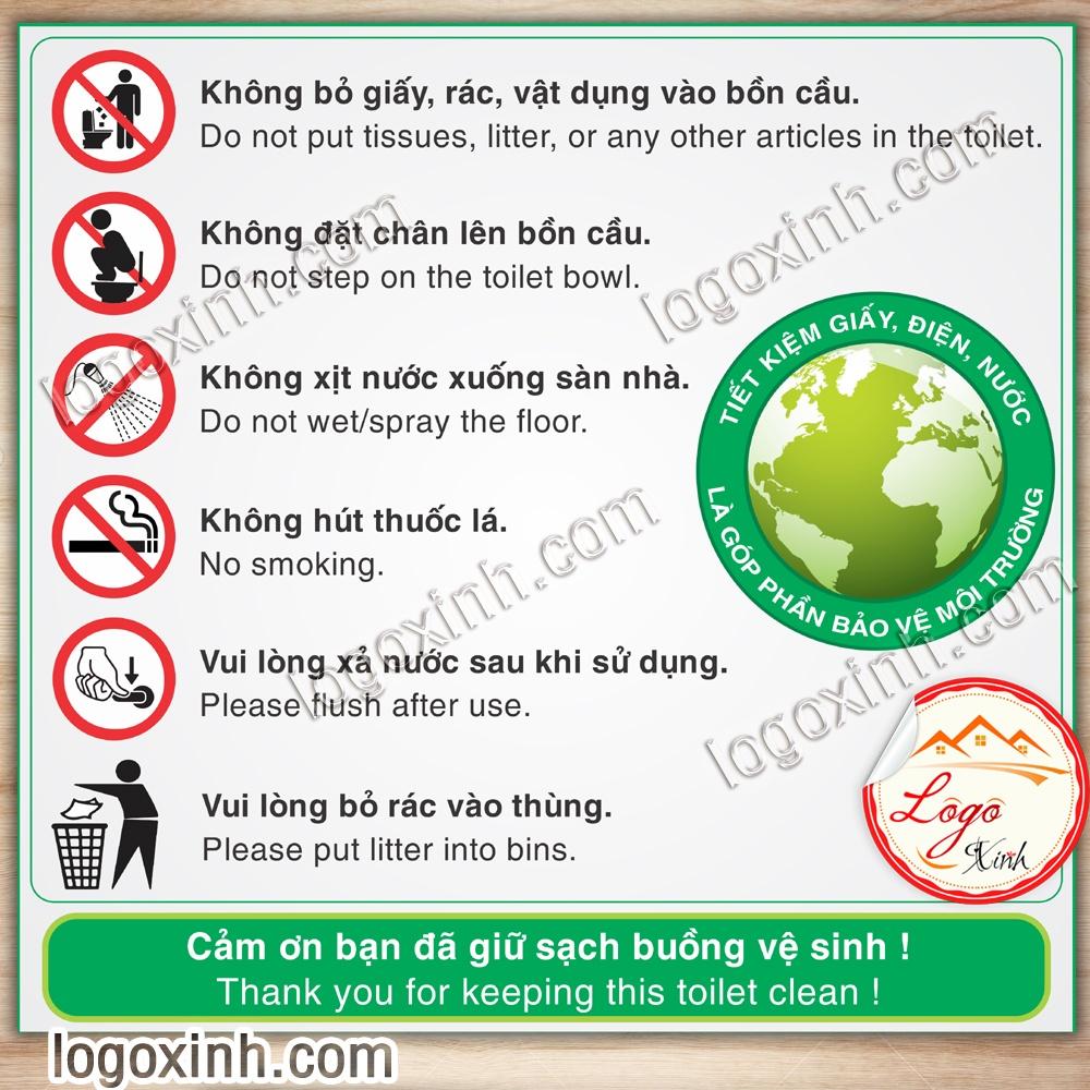 LOGO TEM STICKER BIỂN BẢNG NỘI QUY NHÀ VỆ SINH - TOILET RESTROOM RULES - HƯỚNG DẪN GIỮ VỆ SINH TRONG TOILET NHÀ TẮM