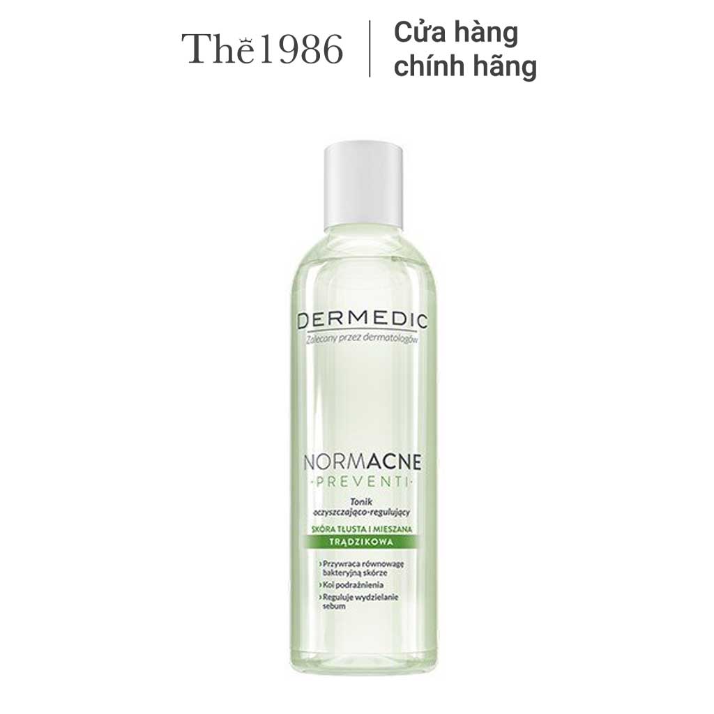 Toner Dermedic cho da dầu mụn, làm dịu, se khít lỗ chân lông Normacne Preventi Cleansing And Regulating Skin Toner (Tonik) 200 ml