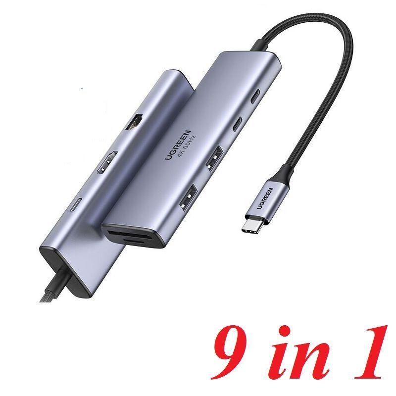 Ugreen UG15375CM498TK Bộ chuyển 9 in 1 USB-C sang 2*USB-C + RJ45 Gigabit + HDMI 4K60HZ + PD + SD + TF + 2*USB3.0 - HÀNG CHÍNH HÃNG