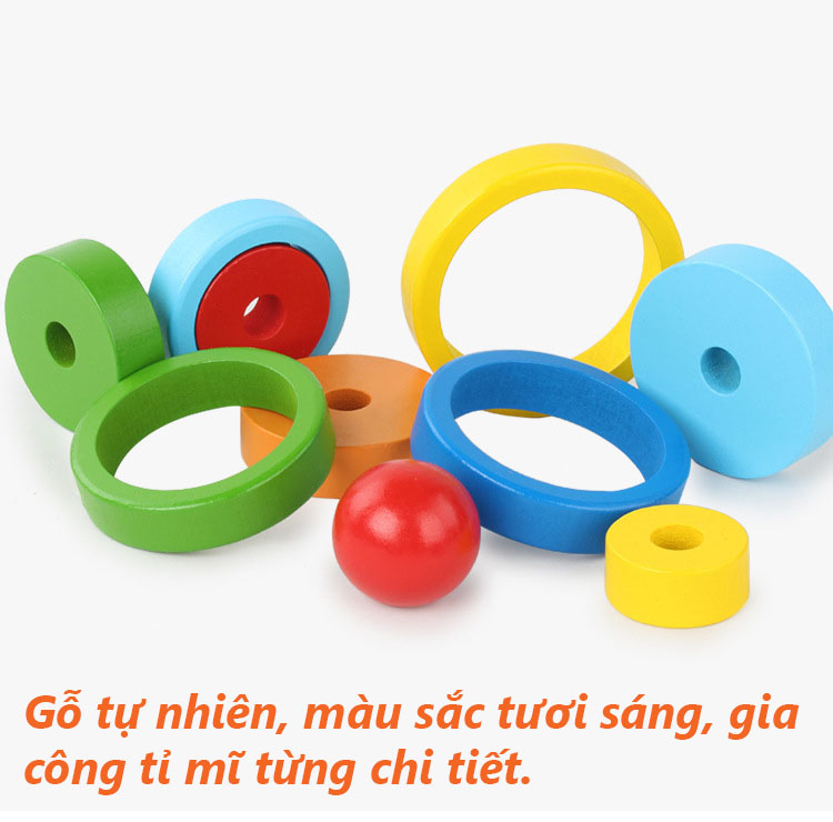 Đồ chơi tháp cầu vồng 7 màu bằng gỗ
