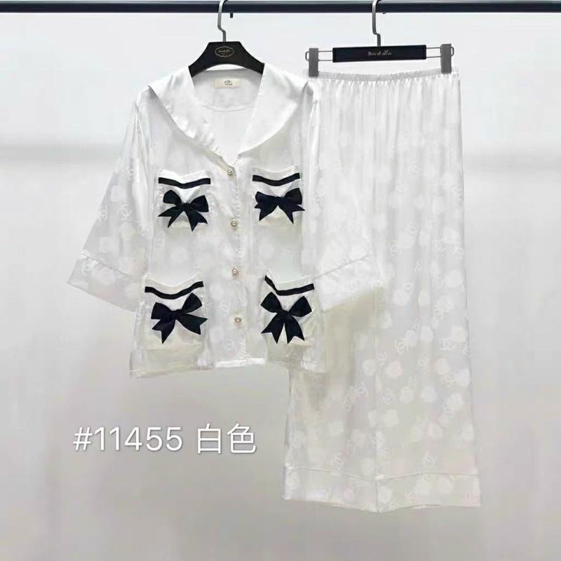 BỘ PIJAMA LỤA DÀI CAO CẤP MULISI NHIỀU NƠ TRẮNG