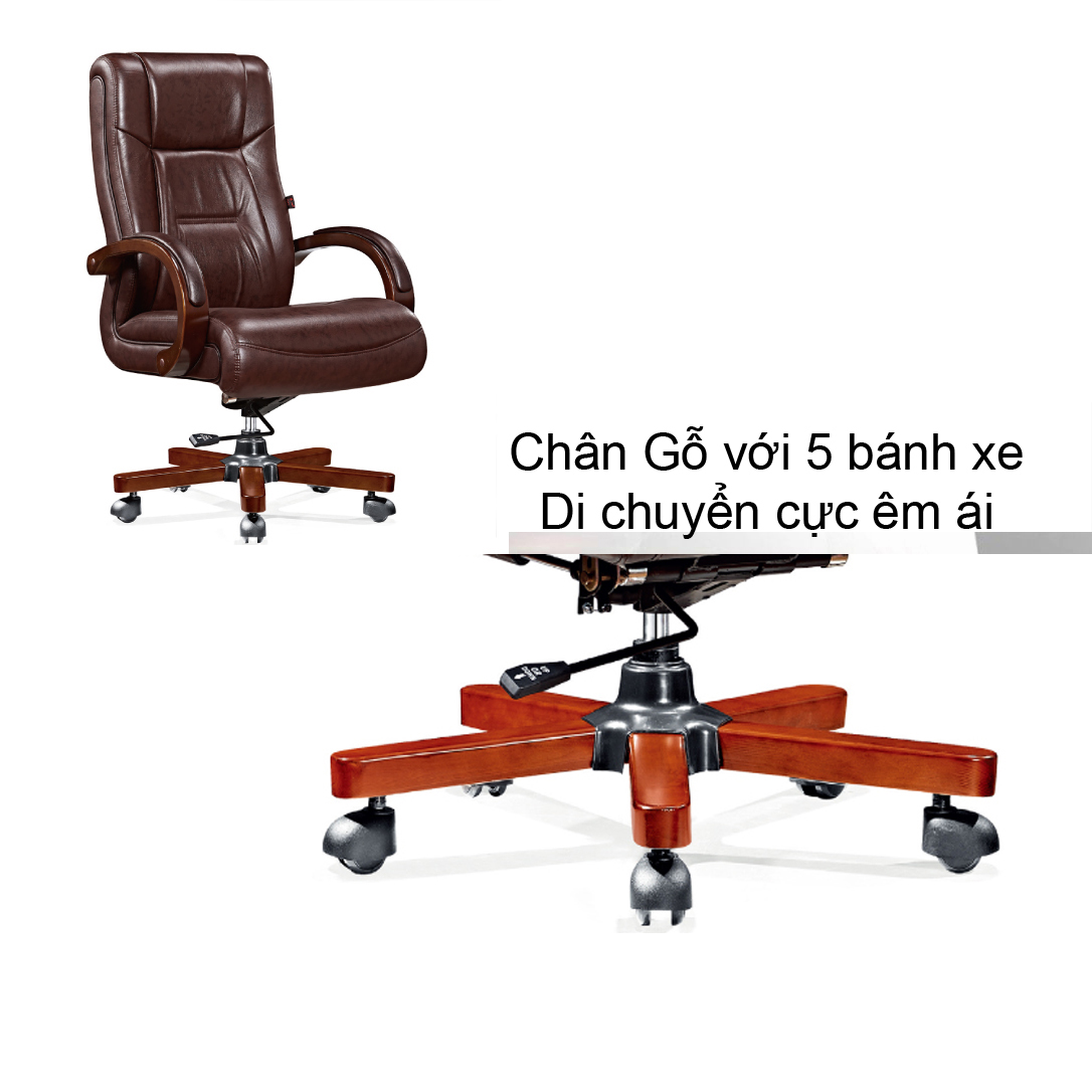 Ghế Văn Phòng Dành Cho Sếp PVC Cao Cấp, Tay + Chân Gỗ, Lưng Cao AZP-215 - Hàng Nhập Khẩu 100%