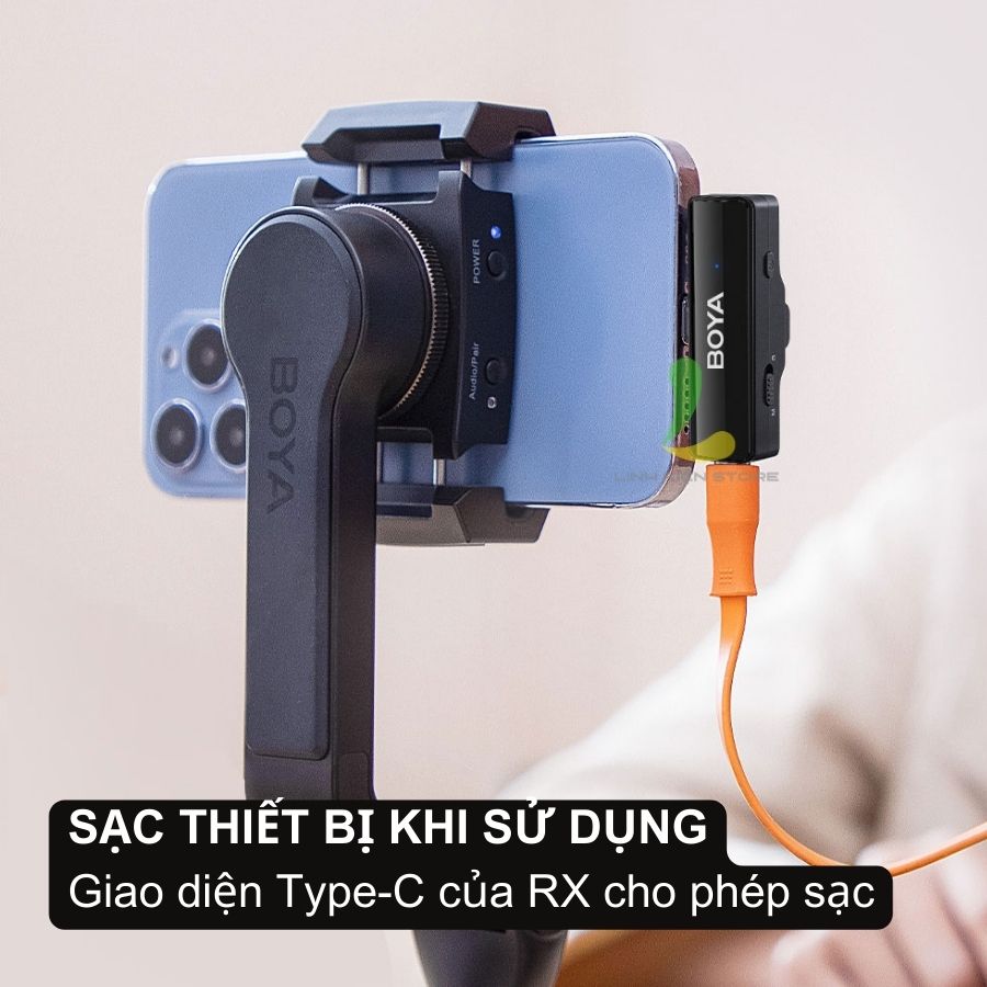 Micro thu âm không dây Boya BOYALINK - Micro ghi âm 2.4GHz kênh đôi cổng Light.ningg, Type-C, 3.5mm TRS - Hàng nhập khẩu