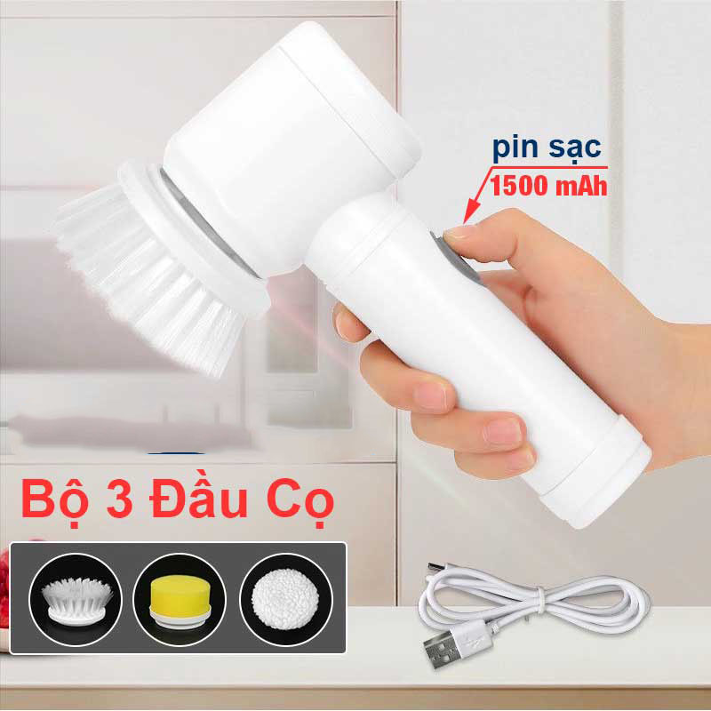 Máy Cọ Rửa Điện Đa Năng Sạc USB, bàn chải Vệ Sinh Bếp, Bồn Rửa Mặt, Đánh Giày, đánh bóng Magic Brush với 3 đầu thay thế