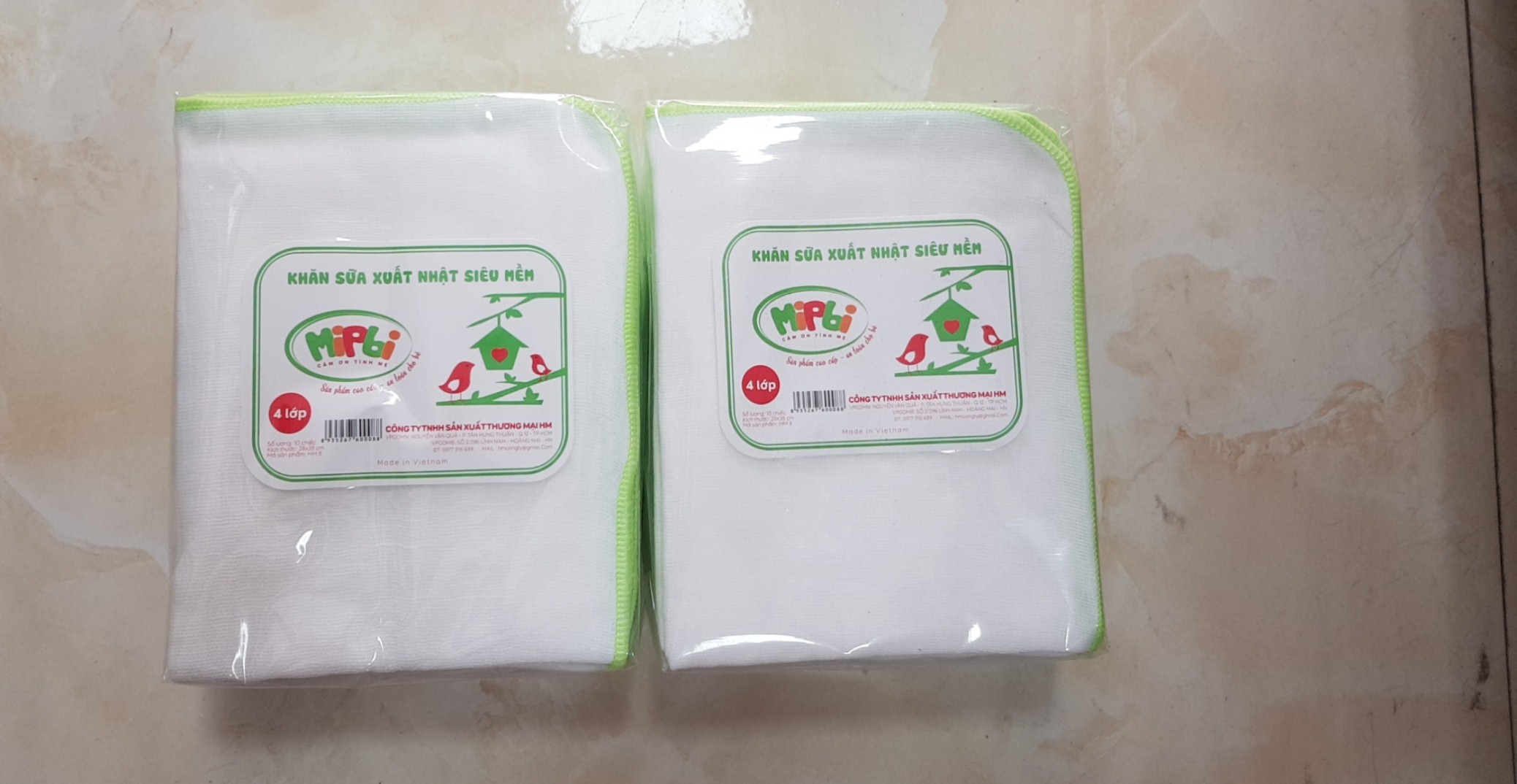 Combo 2 gói khăn xô sữa xuất nhật Mipbi 4 lớp màu xanh