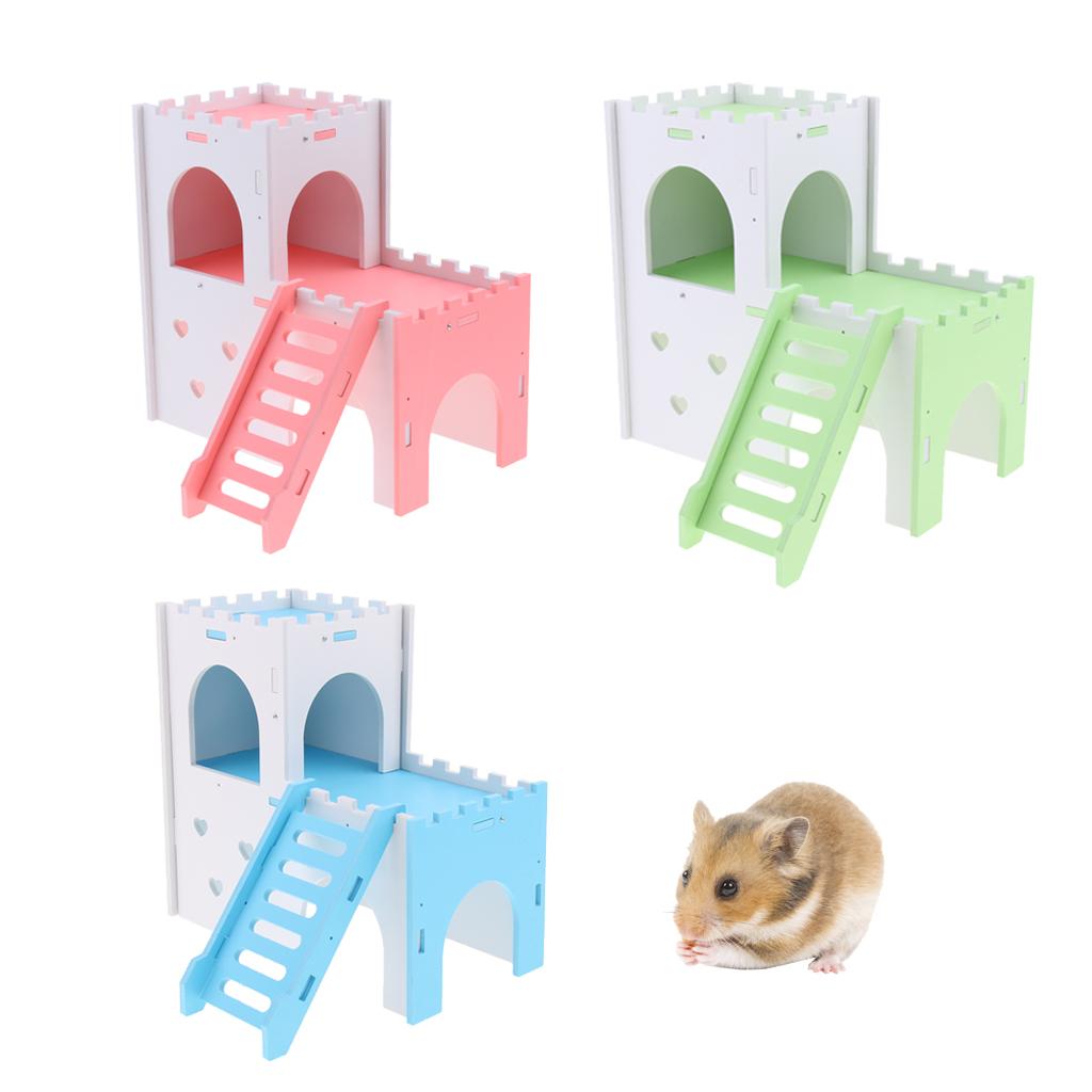 Hamster Hideout House Cabin Cages Wooden Villa Hut Play Toy Pink
