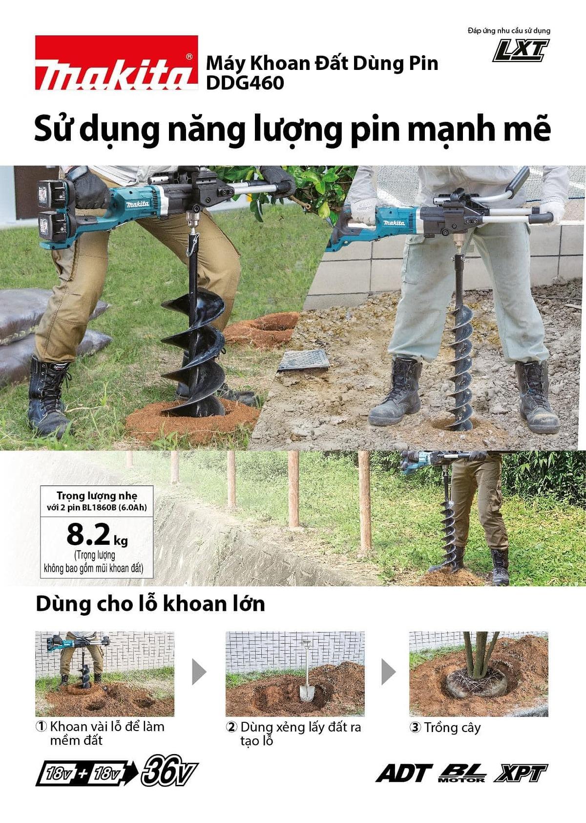MÁY KHOAN ĐẤT DÙNG PIN 18V  MAKITA DDG460ZX4   - HÀNG CHÍNH HÃNG