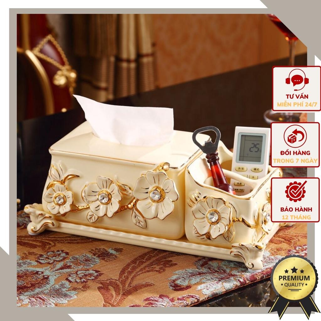 Hộp đựng giấy họa tiết hoa mai đắp nổi tỉ mẩn khéo léo CB21-HG1 mang phong cách tân cổ điển sang trọng.