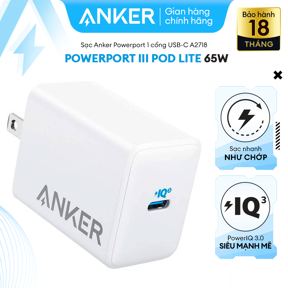 Sạc ANKER Powerport III Pod Lite 1 cổng 65w - A2718