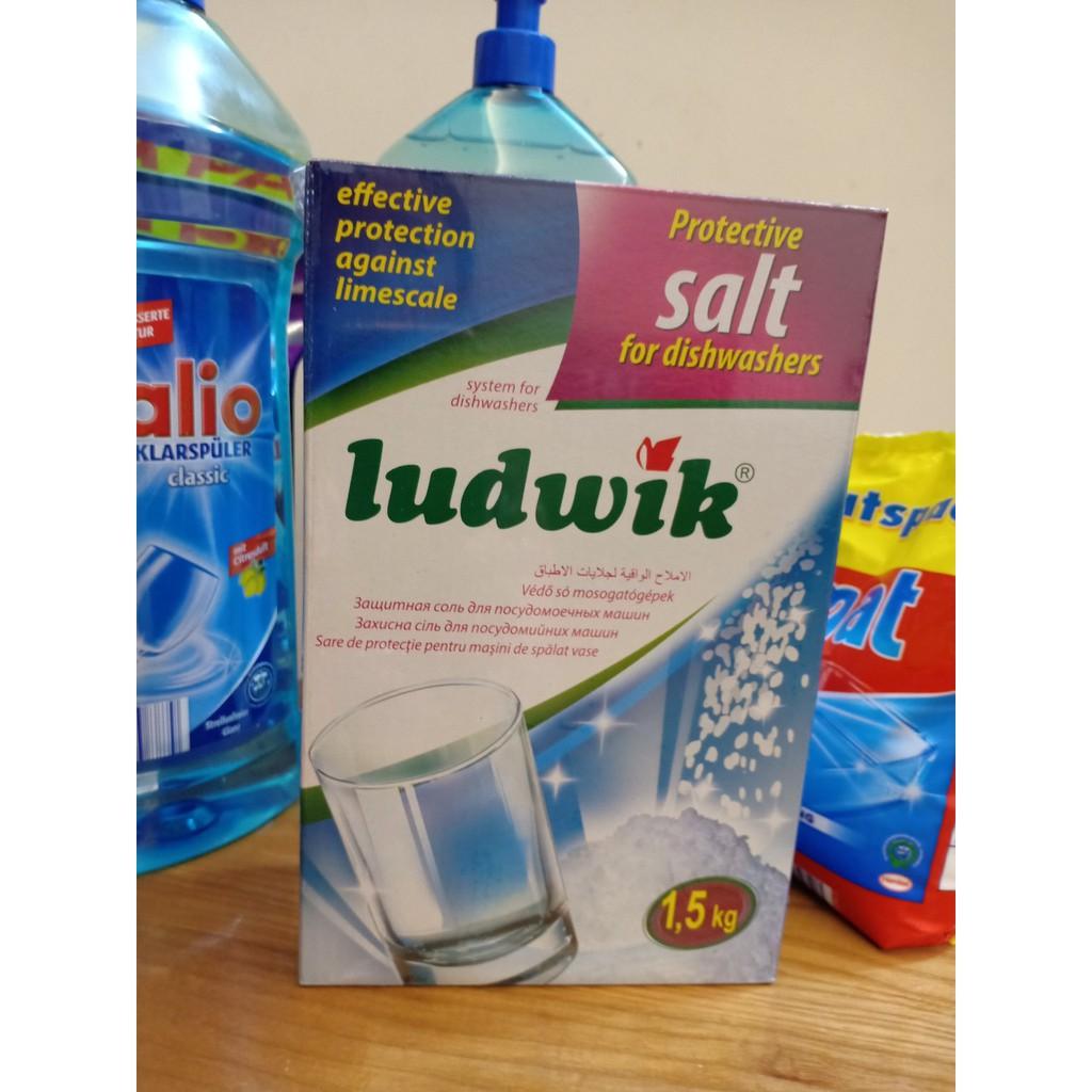 Muối làm mềm nước dùng cho máy rửa bát ludwik 1,5kg Tặng que thử nước cứng