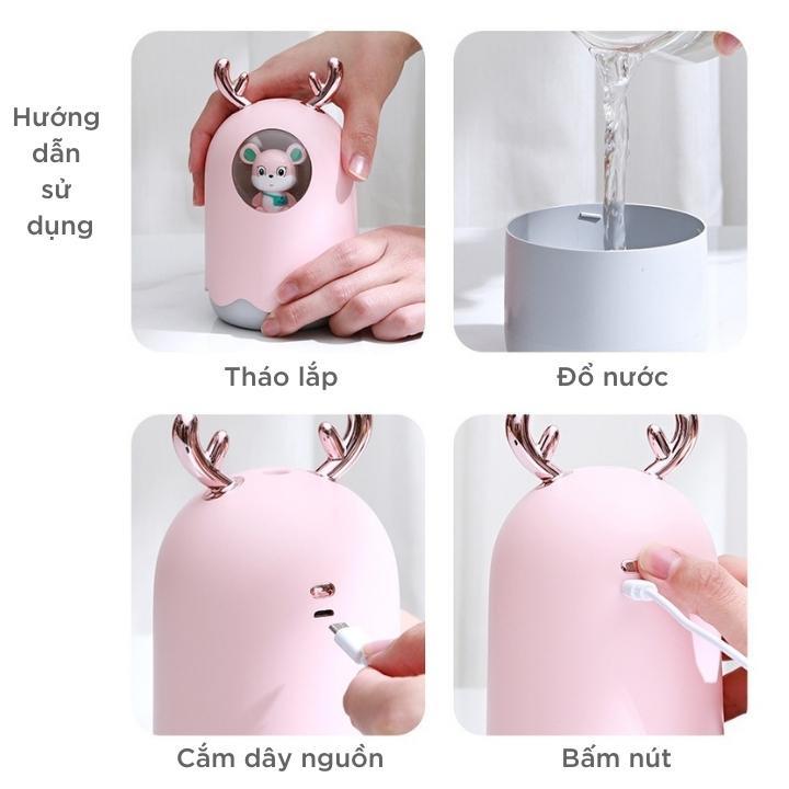 Máy xông tinh dầu, phun sương tạo ẩm hình thỏ dễ thương decor phòng ngủ dung tích 300ml MX7