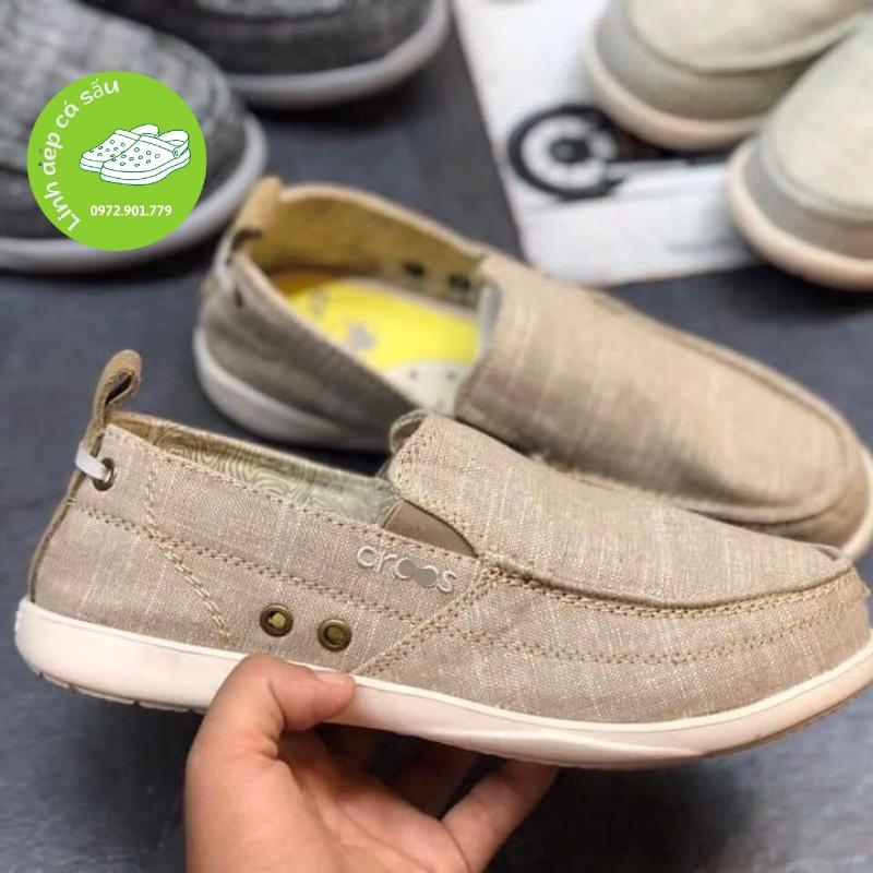 Giày llười vải cross nam chamray màu kaki vàng êm, bền, hàng xịn, full box