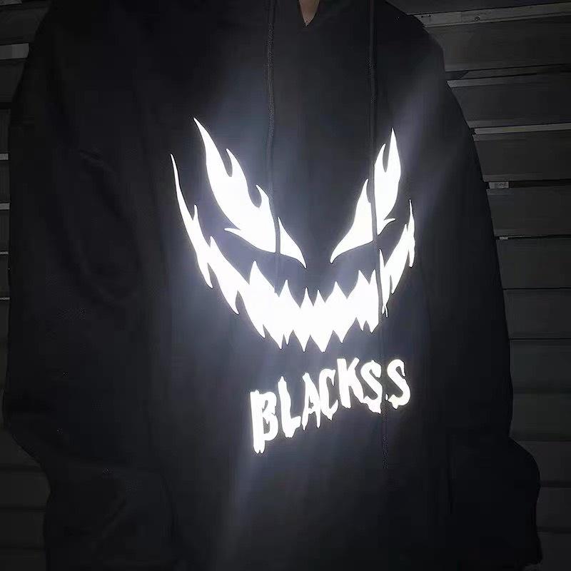 Áo hoodie sweater nỉ lót bông unisex thu đông in hoạ tiết Blackss phản quang trắng ấn tượng