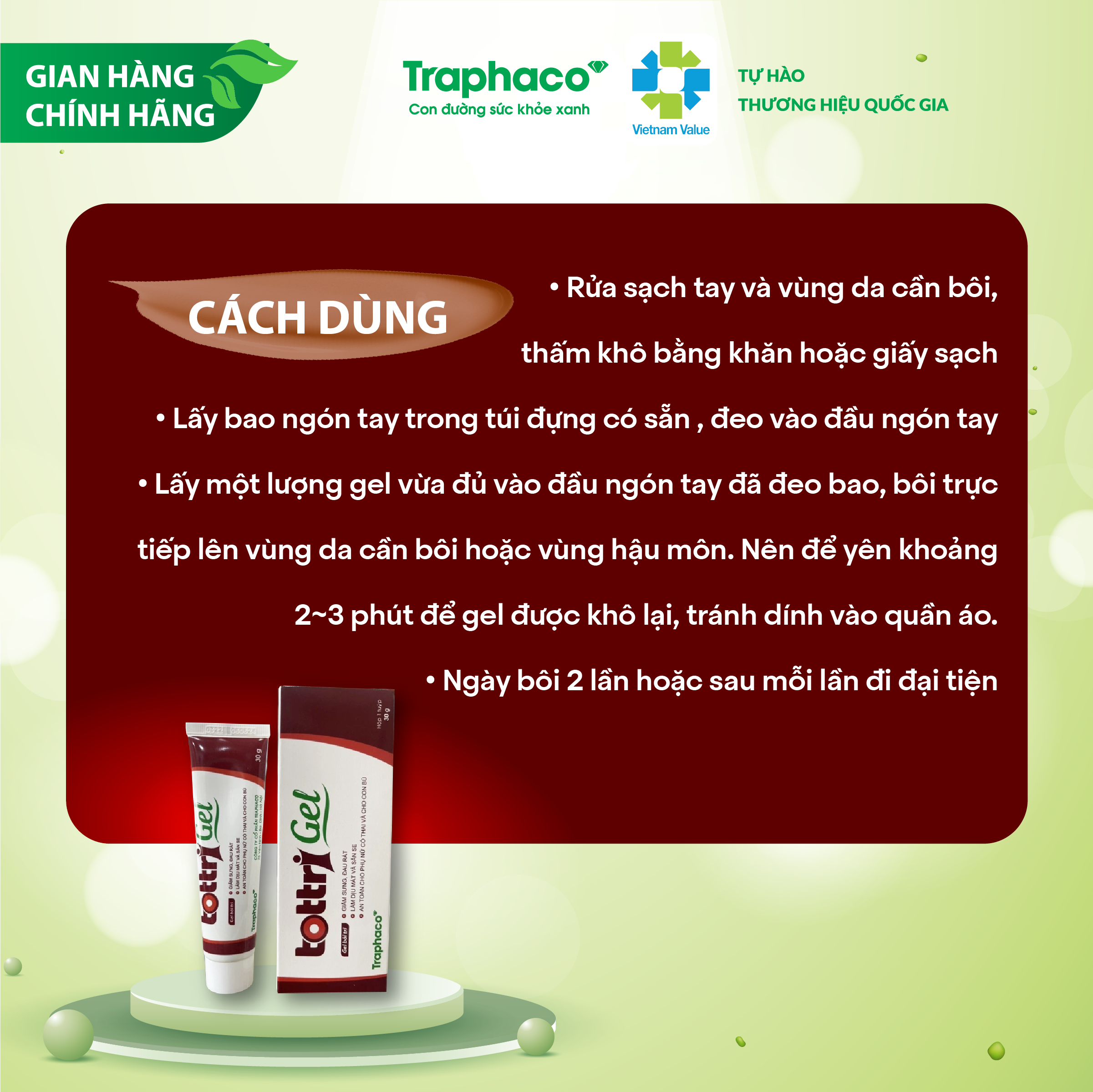 Giảm Sưng Đau Búi Trĩ TOTTRI GEL TRAPHACO Làm Dịu Và Săn Se Búi Trĩ Hỗ Trợ Giảm Trĩ Nội Trĩ Ngoại Tuýp 30g