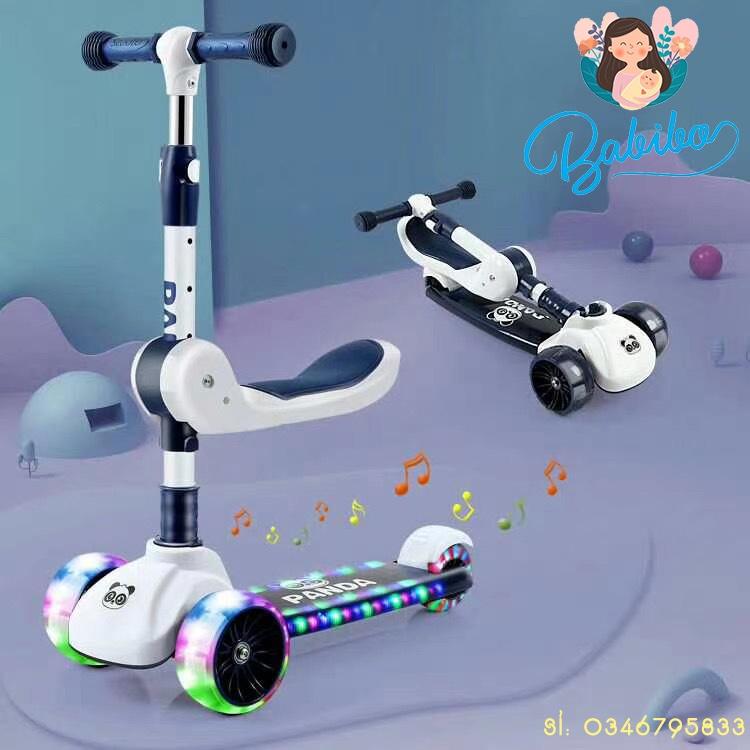 Xe scooter cho bé, xe chòi chân cho bé đa năng 3in1 có đèn làm bằng nhựa PU không gây độc hại cho bé