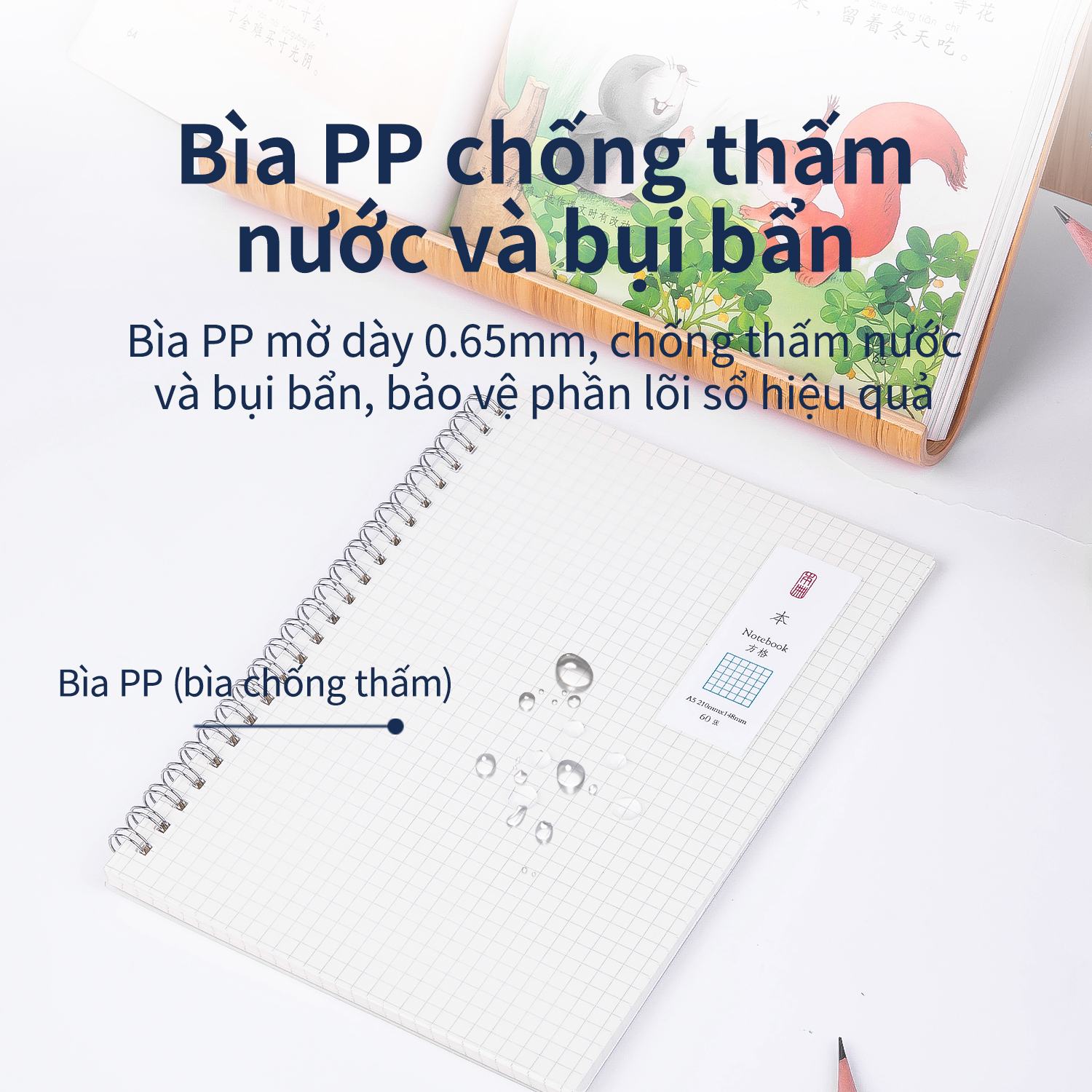 Sổ Tay Ghi Chép Bìa Nhựa Khổ A5 Deli 60 Trang - Giấy Kẻ Ngang/Kẻ Ô Vuông Caro - 1 Quyển - LPA560