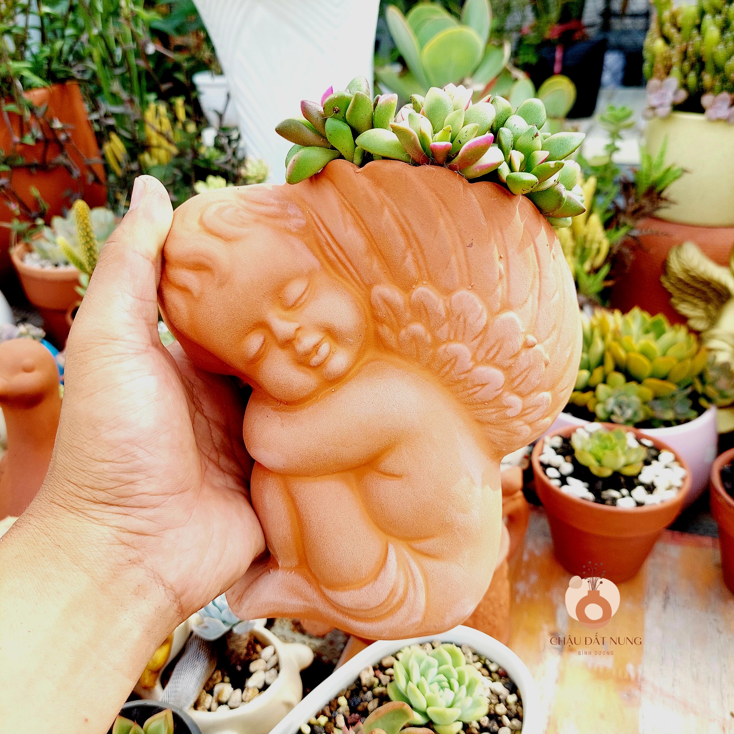 Chậu đất nung Bình Dương - Thiên thần 917, miệng chậu 9cm, chiều cao 17cm