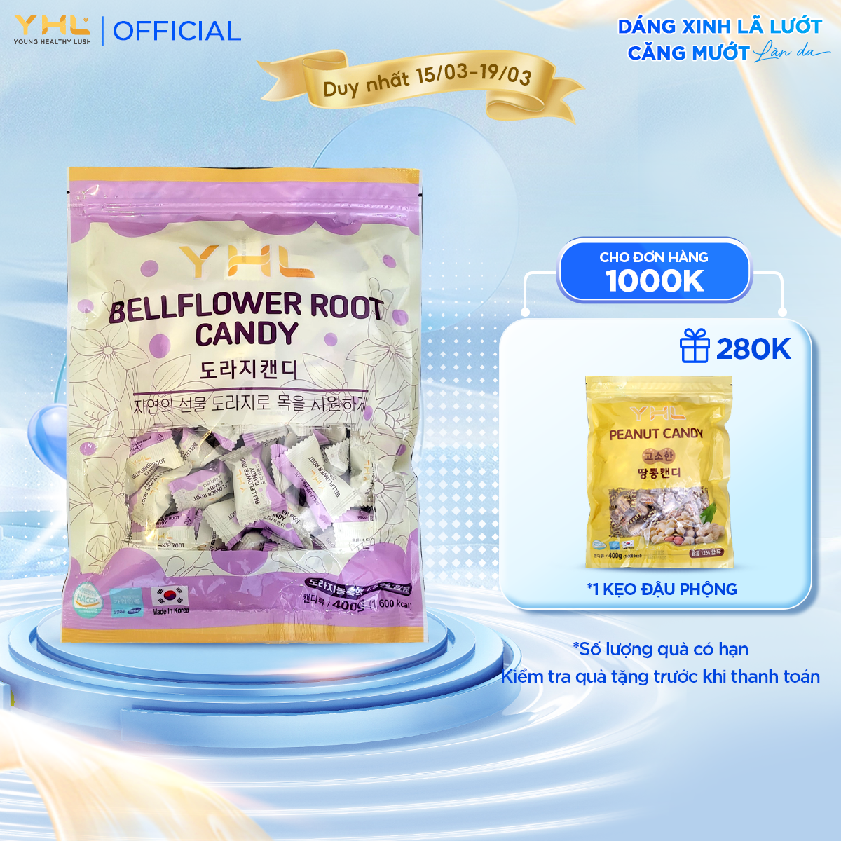 Kẹo rễ cây cát cánh hiệu YHL 400g Hàn Quốc