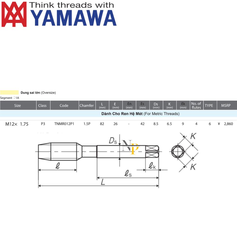 Mũi Taro Tay P3 M12x1.75 YAMAWA - TNMR012P1