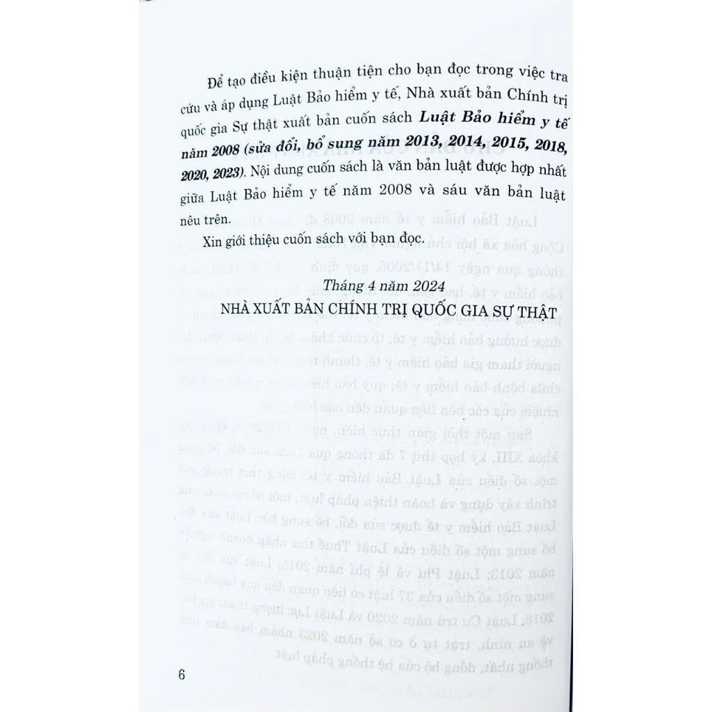 Sách - Luật Bảo Hiểm Y Tế Năm 2008 (Sửa Đổi, Bổ Sung Năm 2103, 2014, 2015, 2018, 2020, 2023) - NXB Chính Trị Quốc Gia