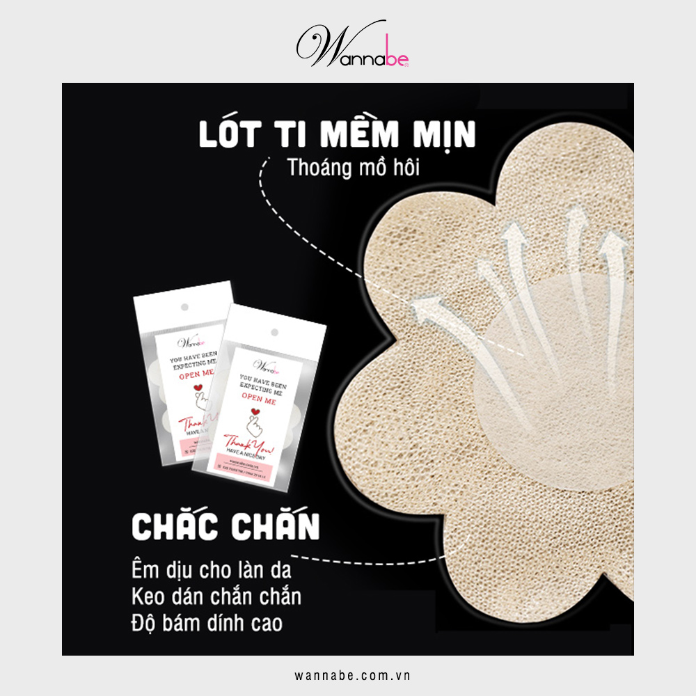 Combo 3 cặp miếng dán ti Wannabe DTV03 bằng vải hình bông hoa 7 cánh